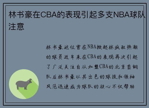 林书豪在CBA的表现引起多支NBA球队注意