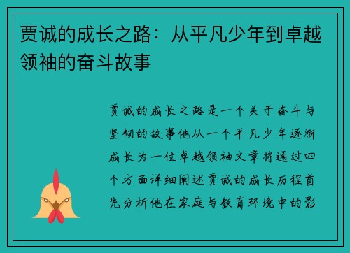 贾诚的成长之路：从平凡少年到卓越领袖的奋斗故事